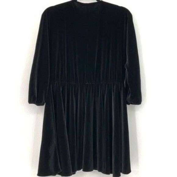 Zara Black Velvet Goth Puff Long Sleeve Mini Dress Size Small - Picture 4 of 7